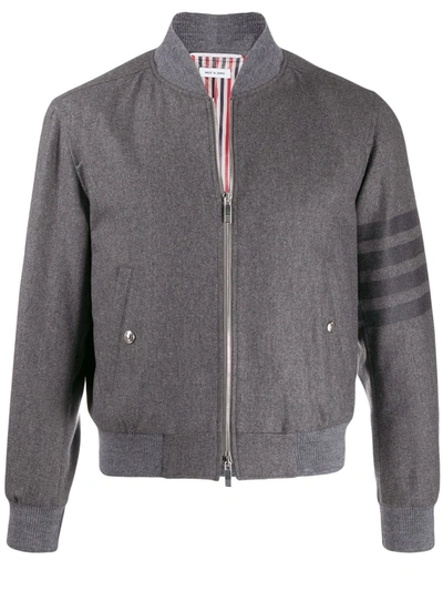 Shop Thom Browne Tonal 4-bar Flannel Blouson Jacket In Grey