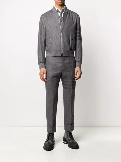 Shop Thom Browne Tonal 4-bar Flannel Blouson Jacket In Grey