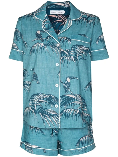 Shop Desmond & Dempsey Bocas Leaf-print Pyjama Set In Blue