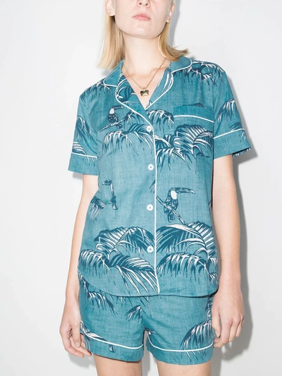 Shop Desmond & Dempsey Bocas Leaf-print Pyjama Set In Blue