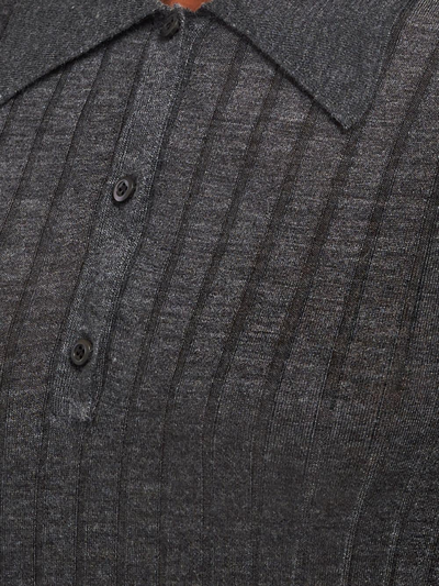 Shop Prada Ribbed Polo Shirt In Grey