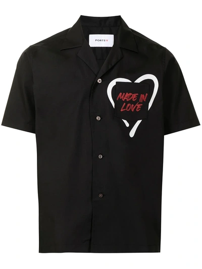 Shop Ports V Slogan-print Short-sleeved Shirt In Black