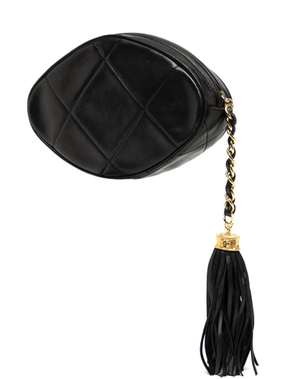 Pre-owned Chanel 1990s Cc Diamond-quilted Tassel Clutch In Black