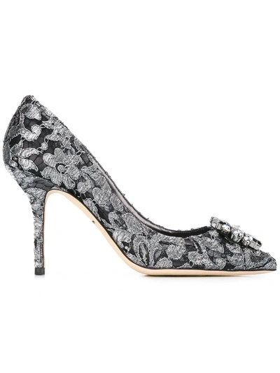 Shop Dolce & Gabbana Rainbow Lace 90mm Brooch-detail Pumps In Black