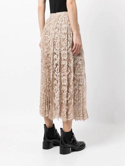 Shop Ermanno Scervino Floral-lace Pleated Skirts In Neutrals