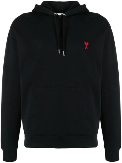 Shop Ami Alexandre Mattiussi Logo-embroidered Drawstring Hoodie In Black