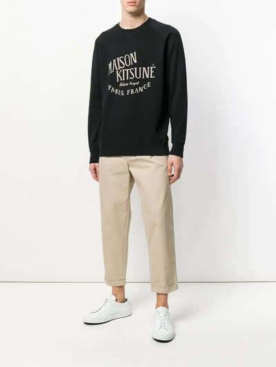 Shop Maison Kitsuné Logo Print Sweatshirt In Black