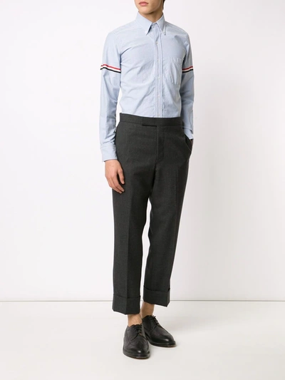 Shop Thom Browne Grosgrain-armband Cotton Shirt In Blue