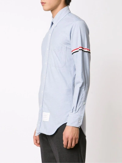 Shop Thom Browne Grosgrain-armband Cotton Shirt In Blue