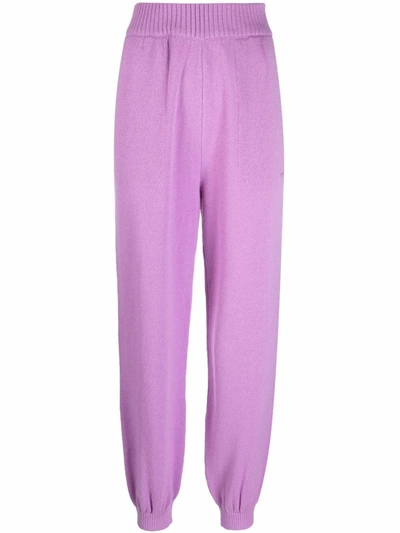 Shop Msgm Merino-blend Knitted Track Pants In Purple