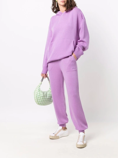 Shop Msgm Merino-blend Knitted Track Pants In Purple