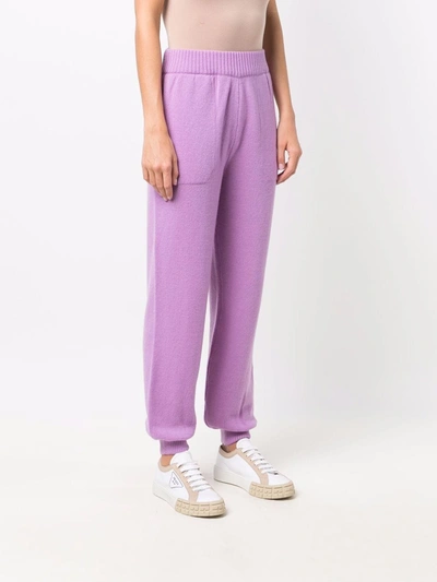 Shop Msgm Merino-blend Knitted Track Pants In Purple