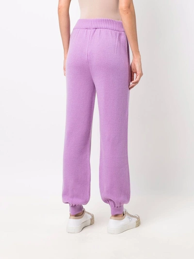 Shop Msgm Merino-blend Knitted Track Pants In Purple