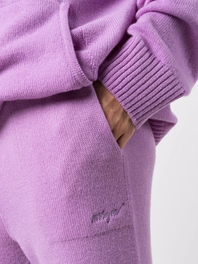 Shop Msgm Merino-blend Knitted Track Pants In Purple