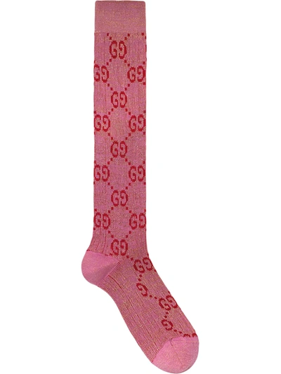 Shop Gucci Interlocking G Lurex Socks In Pink
