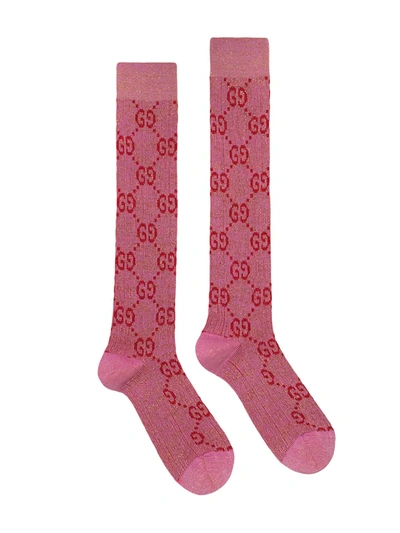 Shop Gucci Interlocking G Lurex Socks In Pink
