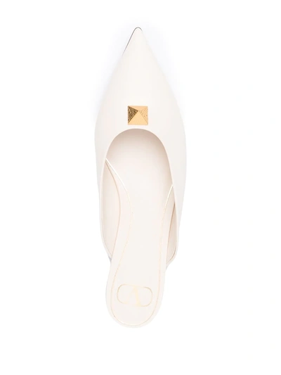 Valentino 10mm Roman Stud Leather Mules In Neutrals