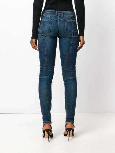 Balmain Stonewashed Denim Biker Jeans In Blue
