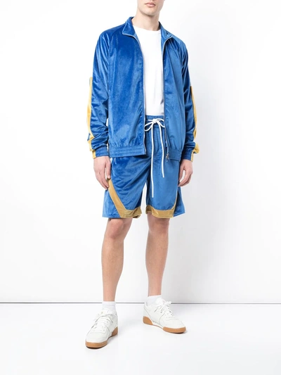 Shop God's Masterful Children Velvet Bomber Jacket In Blue