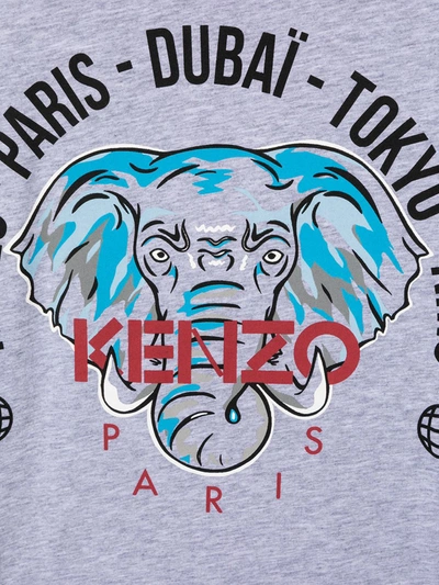 Shop Kenzo Elephant Print Cotton T-shirt In Grey