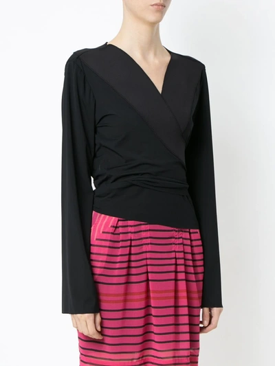 Shop Amir Slama Wrap Style Blouse In Black