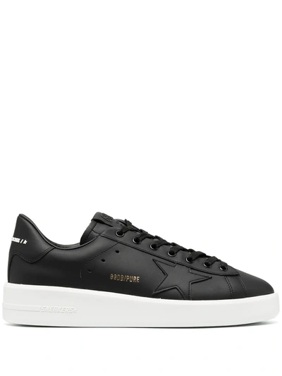 Shop Golden Goose Pure Star Leather Sneakers In Black