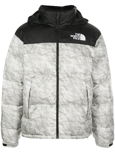 Shop Supreme X The North Face Nuptse Paper-print Jacket In Grey