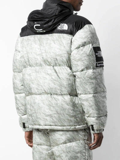 Shop Supreme X The North Face Nuptse Paper-print Jacket In Grey