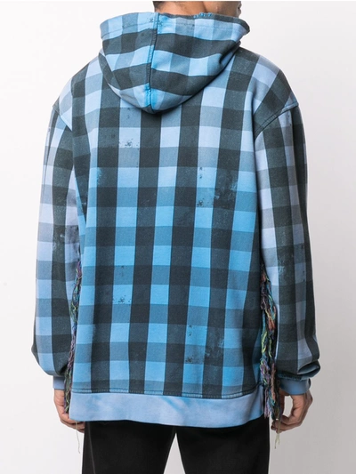 Shop Alchemist Check-print Frayed-trim Hoodie In Blue