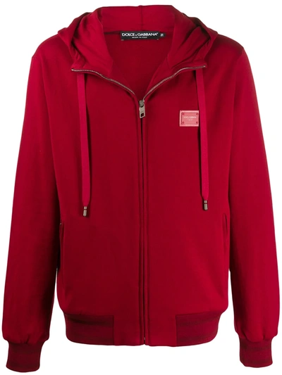 Shop Dolce & Gabbana Logo-tag Zip-up Hoodie In Red
