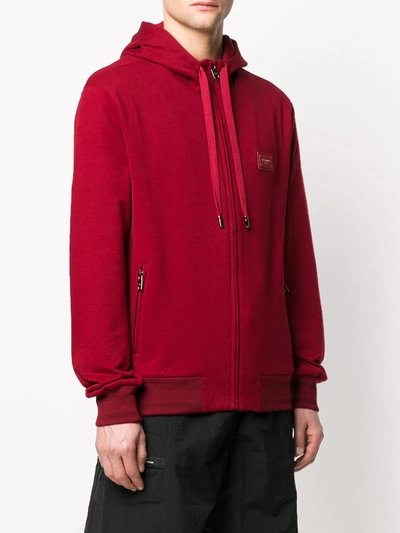 Shop Dolce & Gabbana Logo-tag Zip-up Hoodie In Red