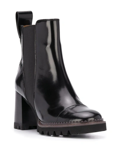 Shop See By Chloé Leather Chunky Heel Ankle Boots In Black