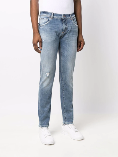 Dolce & Gabbana Slim Jeans With A Worn Effect In Blau