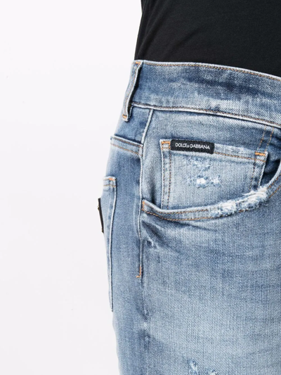 Shop Dolce & Gabbana Distressed Slim-fit Jeans In Blau