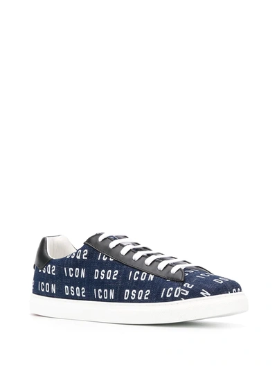 Shop Dsquared2 Logo Print Sneakers In Blue