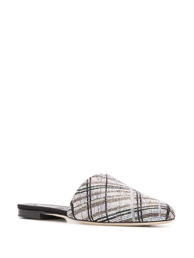 Marco De Vincenzo Flat Rhinestone Mules In Silver