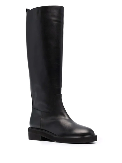 Via Roma 15 Round-toe Leather Boots In Schwarz