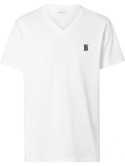 Burberry Marlet - Monogram Motif Cotton V-neck T-shirt In White | ModeSens