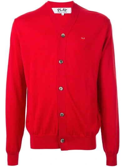 Shop Comme Des Garçons Play Embroidered Logo Cardigan In Red