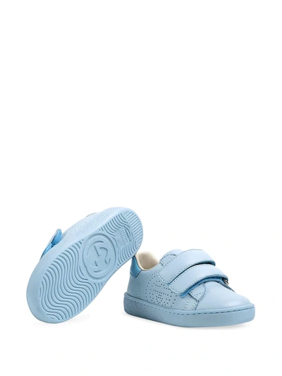 Shop Gucci Interlocking G Perforated Touch-strap Sneakers In Blue