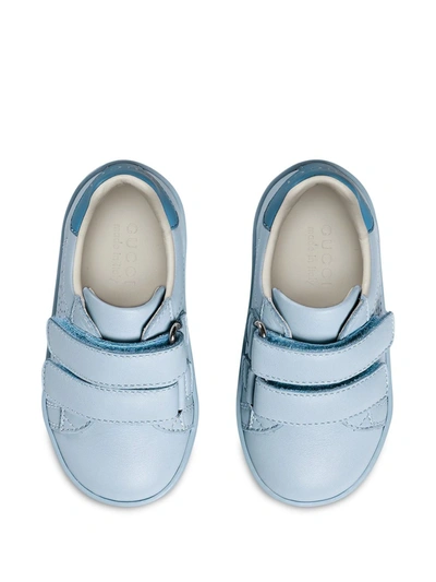 Shop Gucci Interlocking G Perforated Touch-strap Sneakers In Blue