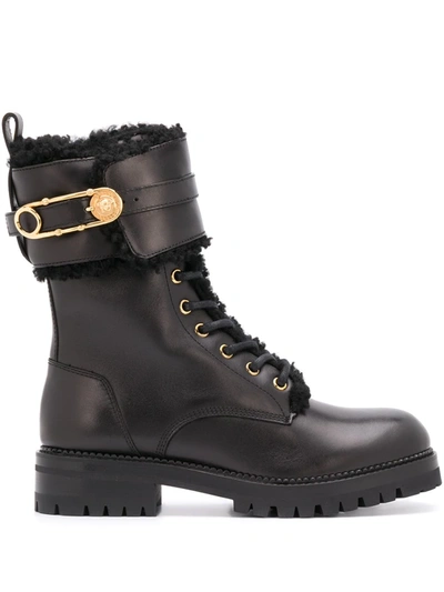 Shop Versace Safety-pin Detail 40mm Hiking Boots In Black