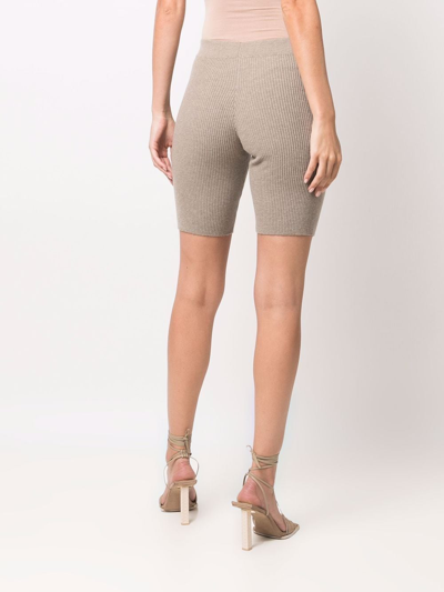 Shop Ami Amalia Ribbed-knit High-waisted Cycle Shorts In Nude