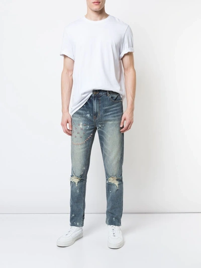 Shop God's Masterful Children Ripped Embroidered Slim-fit Jeans In Blue