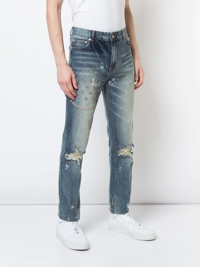 Shop God's Masterful Children Ripped Embroidered Slim-fit Jeans In Blue