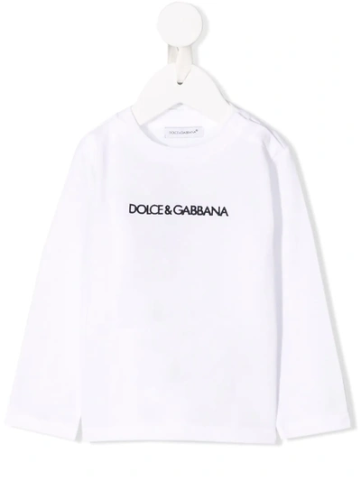 Shop Dolce & Gabbana Embroidered Logo Longsleeved T-shirt In White