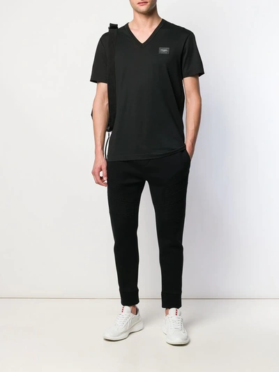 Shop Dolce & Gabbana Logo-appliqué V-neck T-shirt In Black