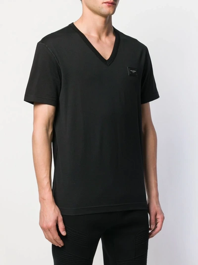 Shop Dolce & Gabbana Logo-appliqué V-neck T-shirt In Black