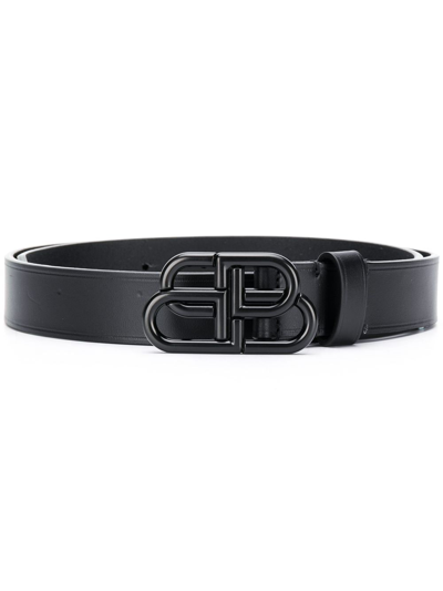 Shop Balenciaga Bb Thin Belt In Black