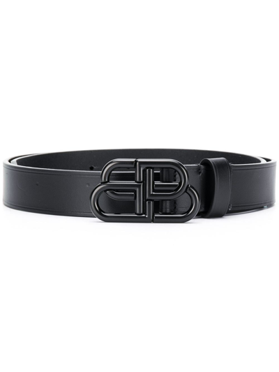 Shop Balenciaga Bb Thin Leather Belt In Black